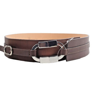 Brown Leather Adjustable Waist Belt Size 95 XL Classic Minimal